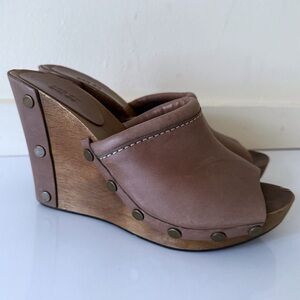 See by Chloe Wood Heel Wedge Leather Brown Shoes EU 39